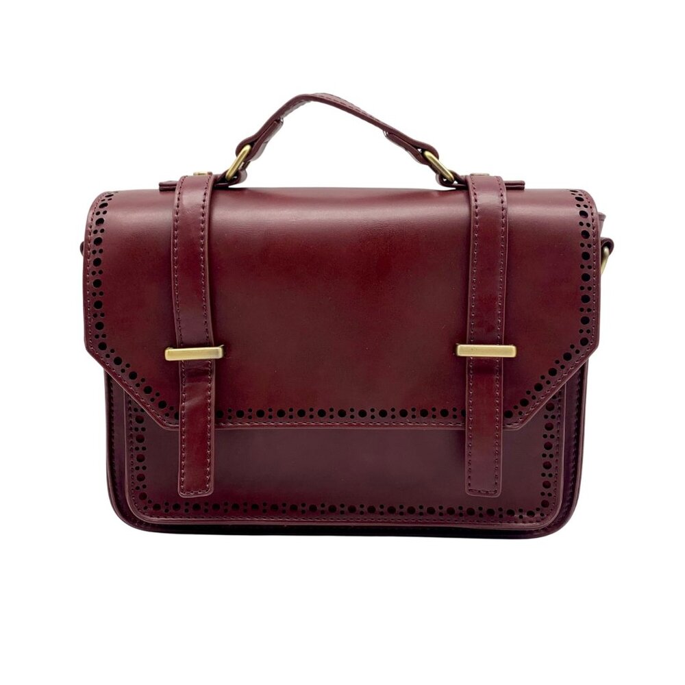 Ecosusi Burgundy Vegan Leather Top Handle Briefcase Satchel